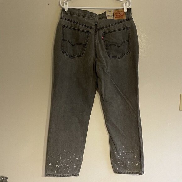 Levis Womn 31 Gray Denim Splatter Hem Slouchy Mid Rise Low Pro Straight Jean NWT - Picture 10 of 14